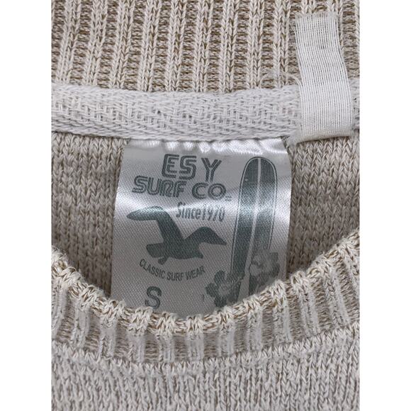 ESY SURF CO Men's Beige Knit Embroidered Portland Maine Crewneck Sweater SZ S - Picture 9 of 10